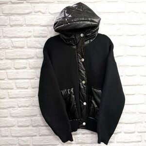 Easel Los Angeles Womens Black Sweater Jacket Zip Hooded Puffer Coat Size M NEW‎